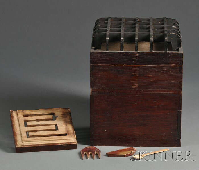 Wood Incense Clock, Japan, 19th century, ht. 15, l: Wood Incense Clock, Japan, 19th century, ht. 15, lg. 10, wd. 10 in.
