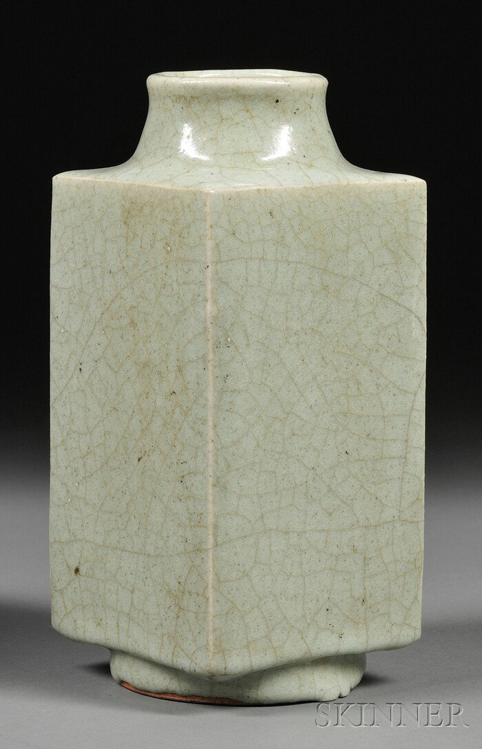 Square Vase, China, 16th century, Ming period, Lun: Square Vase, China, 16th century, Ming period, Lung Chuan ware, sea green celadon glaze, ht. 10 in.