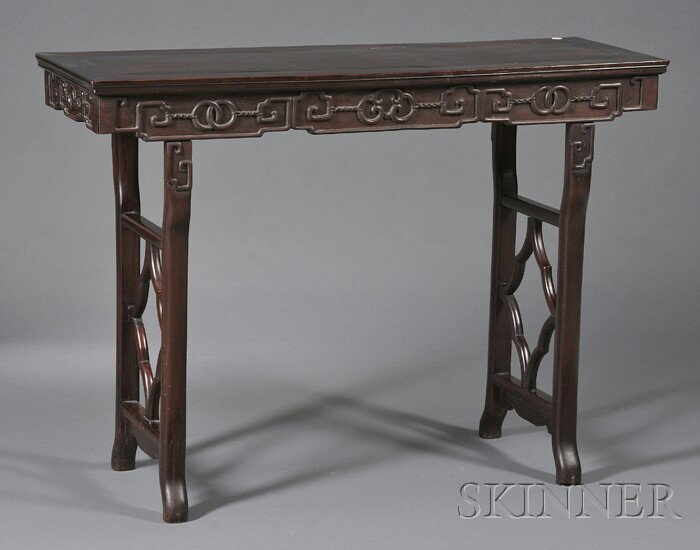 Altar Table, China, 19th century, rosewood, apron : Altar Table, China, 19th century, rosewood, apron carved with pi disks and garlanded ju-i, 49 x 35 1/2 x 17 in.