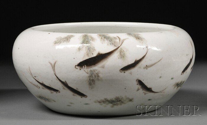 Porcelain Bowl, China, dated 1926 and signed Teng : Porcelain Bowl, China, dated 1926 and signed Teng Pi Shan, design of fish and aquatic plants.