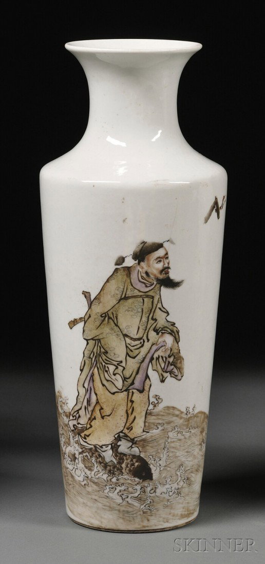 Porcelain Vase, China, Republican period, famille : Porcelain Vase, China, Republican period, famille rose decoration of a heroic Sung official, signed Wang Chi, ht. 12 1/2 in.