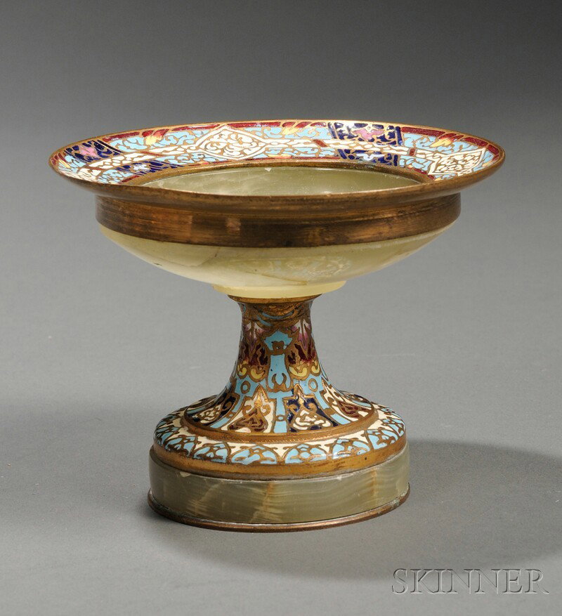 Champleve and Green Onyx Tazza, France, 19th centu: Champleve and Green Onyx Tazza, France, 19th century, with enameled rim and stem, ht. 3 3/4 in.