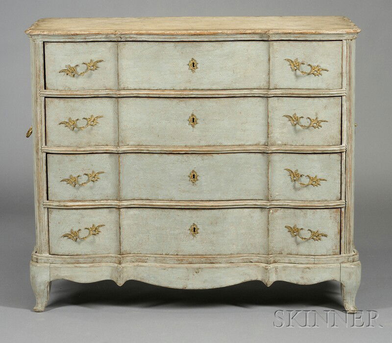 Gustavian Blue Painted Chest of Drawers, Sweden, l