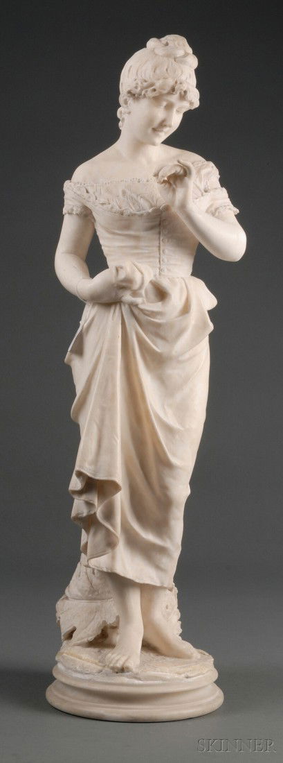 Carved Alabaster Figure of a Victorian Beauty, It: Carved Alabaster Figure of a Victorian Beauty, Italy, late 19th century, the standing figure inscribed "C. (Cesare) Lapini 1889 Firenze," ht. 31 3/4 in.