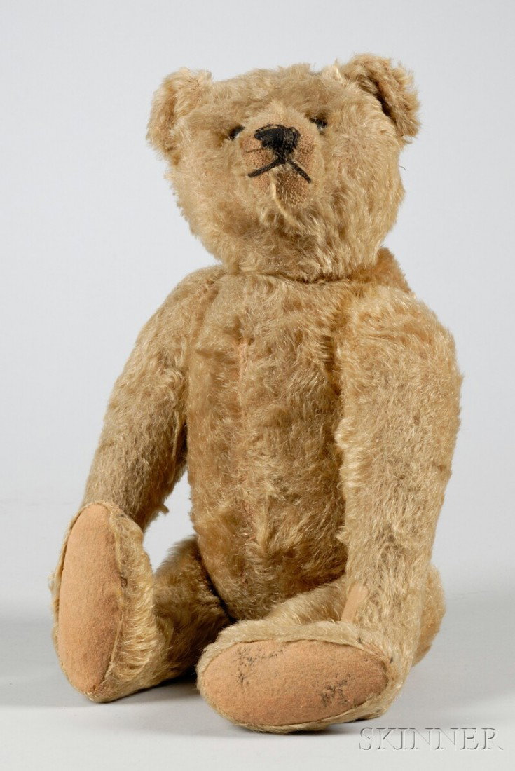Steiff Articulated Blond Mohair Teddy Bear, fully jo: Steiff Articulated Blond Mohair Teddy Bear, fully jointed with turning head, back hump, black steel eyes, and embroidered nose, mouth, and claws, excelsior stuffing, (wear, repaired nose and pads, imp