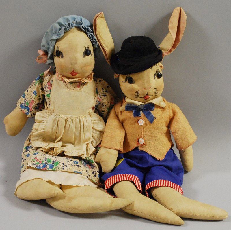 Two Georgene Averill Cloth Character Dolls, Uncle W: Two Georgene Averill Cloth Character Dolls, Uncle Wiggily and Nurse Jane, ht. 14 in.