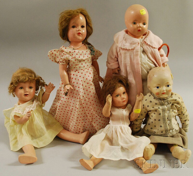 Group of Five Composition Dolls, one marked Effanb: Group of Five Composition Dolls, one marked Effanbee, ht. 14-18 in.