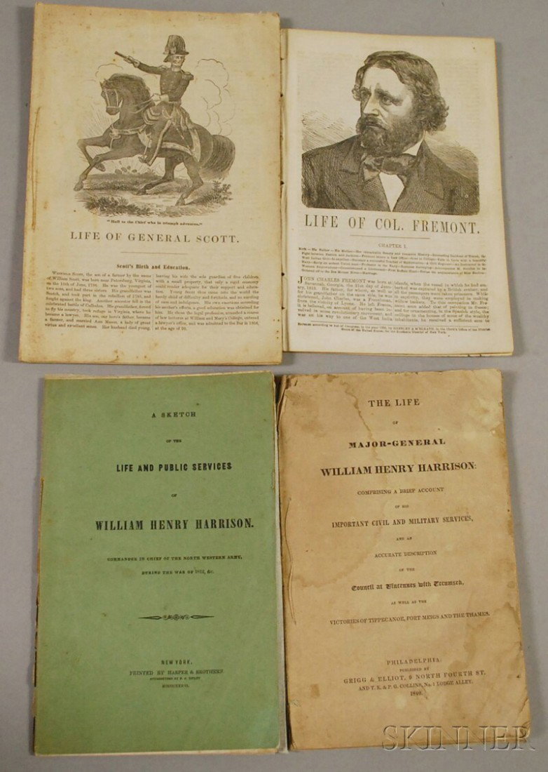 Four 19th Century Printed and Illustrated Politica: Four 19th Century Printed and Illustrated Political Biographies, two Major-General William Henry Harrison, c. 1840; General Winfield Scott; and Col. John C. Fremont, 1856.