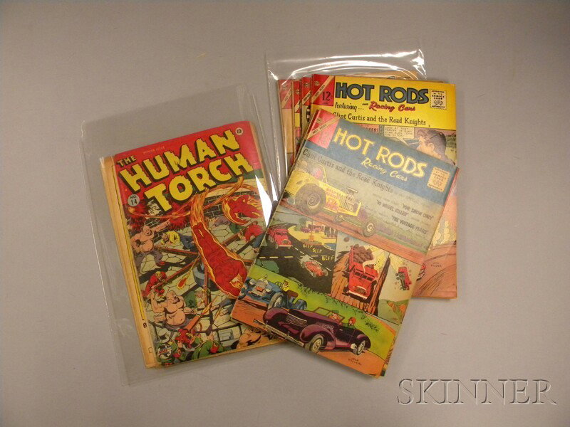Two Golden Age Comics and Twelve 1960s Hot Rod Com: Two Golden Age Comics and Twelve 1960s Hot Rod Comics, Human Torch, Atlas, 1943, no. 14; Black Cat, Harvey, 1946, no. 2.