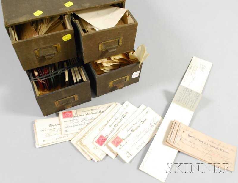 Collection of Late 19th/Early 20th Century Busines: Collection of Late 19th/Early 20th Century Business Checks, Bill Heads, and Banking Ephemera, most Brockton National Bank and J.W. Shaw/Brockton Public Market related with some revenue stamps.