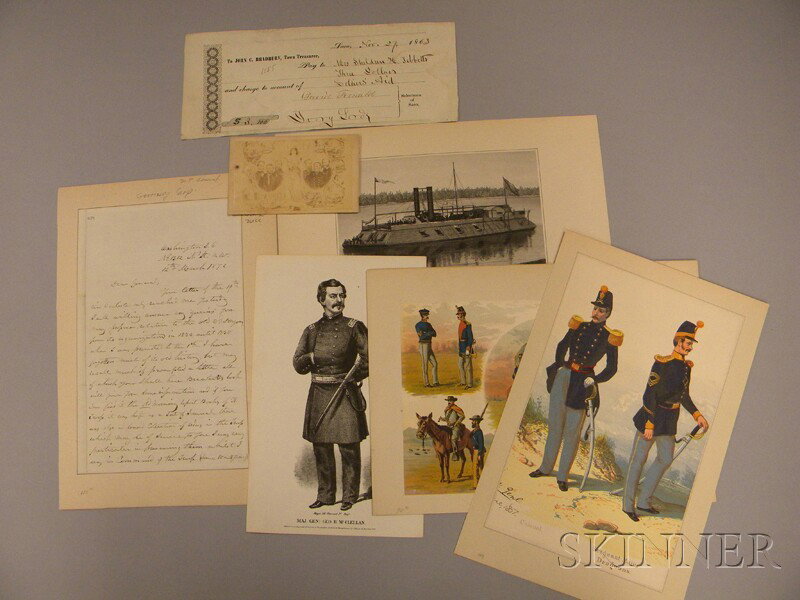 Eight Assorted Civil War-related Ephemera Items, a: Eight Assorted Civil War-related Ephemera Items, a Union Generals carte-de-visite, 1872 correspondence from Brig.-General George A.H. Blake, five unframed prints, and an 1863 Saco, Maine, Soldiers' Ai