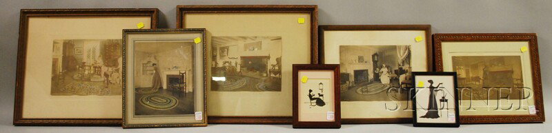 Five Framed Wallace Nutting Hand-colored Interior: Five Framed Wallace Nutting Hand-colored Interior Photographs and Two Framed Silhouettes.