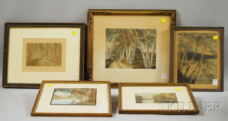 Five Framed Wallace Nutting Hand-colored Photogra: Five Framed Wallace Nutting Hand-colored Photographs Depicting Birch Trees.