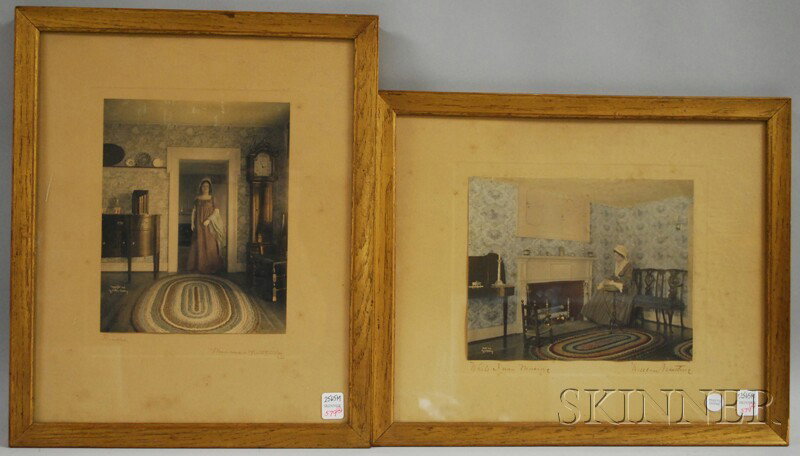 Two Framed Wallace Nutting Hand-colored Interior P: Two Framed Wallace Nutting Hand-colored Interior Photographs, While I was Musing and Pride, in gilt-oak frames, signed and titled, in gilt-oak frames, images 9 1/2 x 7 1/2 in.