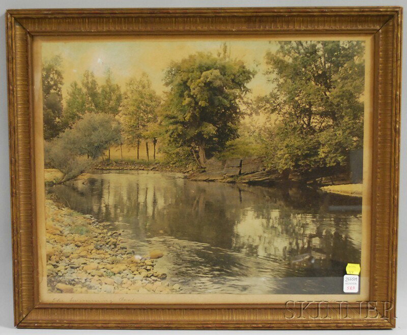 Framed Wallace Nutting Hand-colored Photograph The: Framed Wallace Nutting Hand-colored Photograph The Swimming Pool, signed and titled, image 15 1/4 x 19 1/4 in.