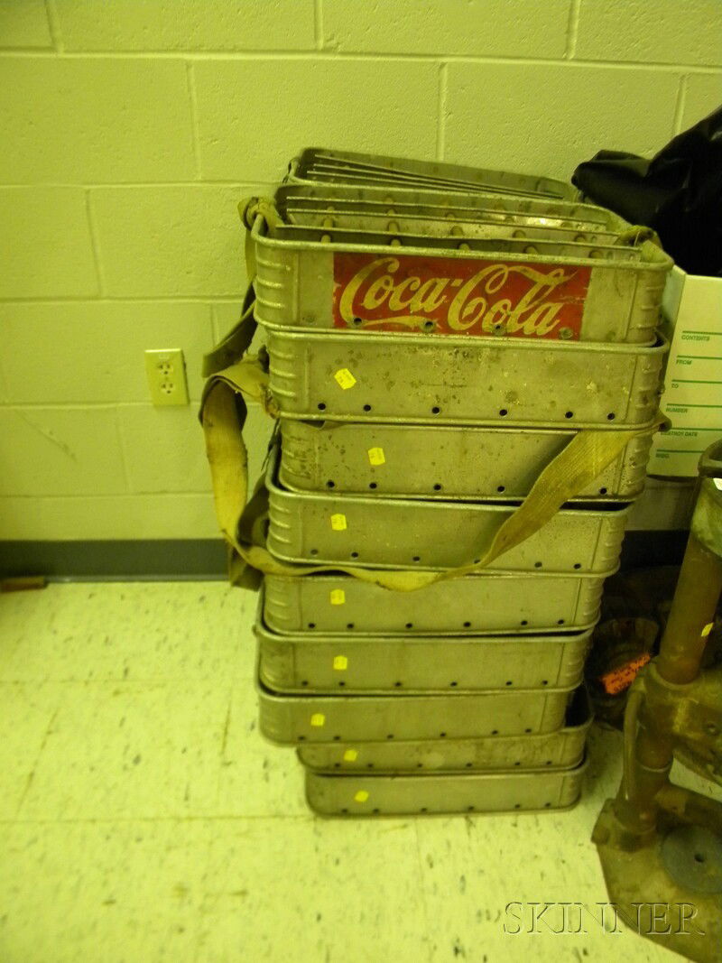 Eighteen Coca-Cola Twenty-four Aluminum Bottle Car: Eighteen Coca-Cola Twenty-four Aluminum Bottle Carriers, c. 1955, some with straps.