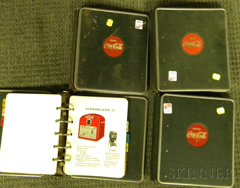 Four Coca-Cola Vending Machine and Cooler Binders,: Four Coca-Cola Vending Machine and Cooler Binders, (one lacking pages).
