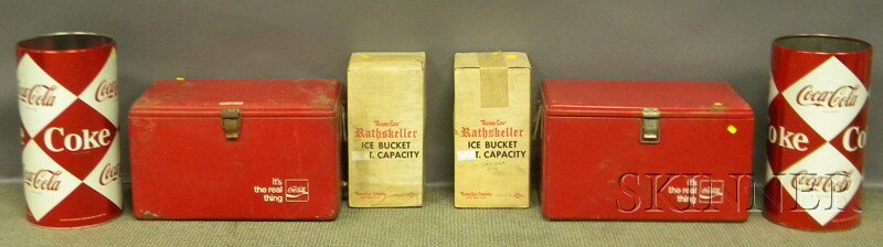 Two Coca-Cola Metal Coolers, Two Umbrella Stands, : Two Coca-Cola Metal Coolers, Two Umbrella Stands, and Two Ice Buckets, c. 1970.