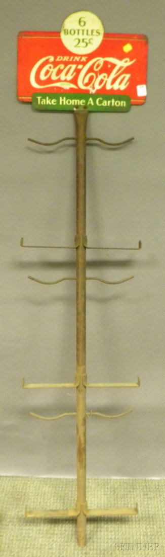 Coca-Cola Painted Metal and Iron Retail Floor Sta: Coca-Cola Painted Metal and Iron Retail Floor Standing Carton Display Rack, 1938, (lacking base), ht. 56 1/4 in.
