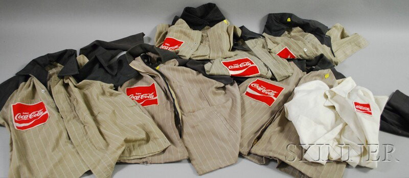 Pair of Coca-Cola Driver's Jackets and Five Short : Pair of Coca-Cola Driver's Jackets and Five Short Sleeve Shirts, 1970s, with front and back patches, jackets medium, shirts labeled "Large."