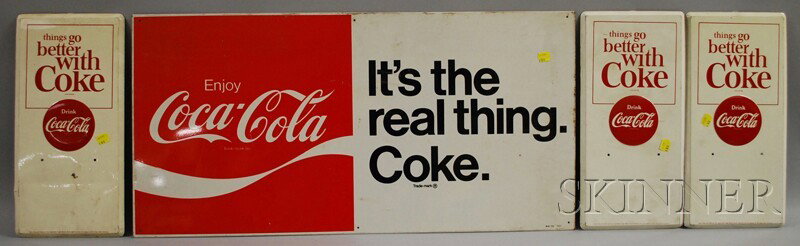 Three Coca-Cola Painted Metal Calendar Signs and a: Three Coca-Cola Painted Metal Calendar Signs and an Advertising Sign, 1960s.