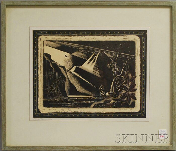 Dale William Nichols (American, 1904-1995) Tec·n: Dale William Nichols (American, 1904-1995) Tec·n Umßn's World, 1966. Signed and dated "Dale Nichols 1966" l.r., titled in pencil on the mat. Lithograph with relief on paper, image size 9 7/8 x 12 5/