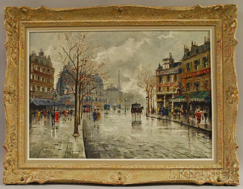 Continental School, 20th Century Paris at Night. : Continental School, 20th Century Paris at Night. Signed "Corrado" l.r., identified on a label on the reverse. Oil on canvas, sight size 19 x 27 in., framed. Condition: Good.