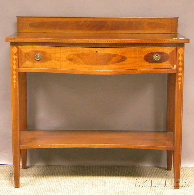 Federal-style Inlaid Mahogany Swell-front Server,: Federal-style Inlaid Mahogany Swell-front Server, ht. 38 1/2, lg. 40 1/4, dp. 20 in.