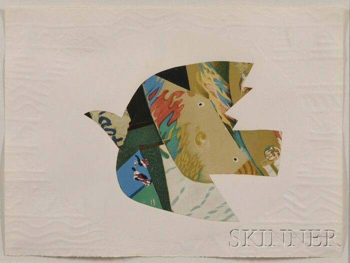 Max Papart (French, 1911-1994) Oiseaux. Signed an: Max Papart (French, 1911-1994) Oiseaux. Signed and dated "116/120 Max Papart" l.r. Color lithograph and collage on paper, sheet size 22 x 30 in., framed. Condition: Minor rippling, deckled edges, not