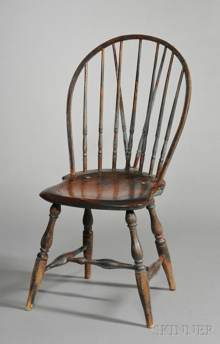 Blue-painted Braced Bow-back Windsor Side Chair, p: Blue-painted Braced Bow-back Windsor Side Chair, probably Providence, Rhode Island, area, c. 1790-95, old surface, ht. 36 1/2, seat ht. 17 in.
