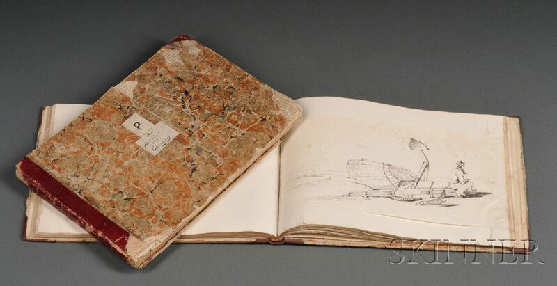 George Chinnery (English, 1774-1852) Two Sketchboo: George Chinnery (English, 1774-1852) Two Sketchbooks with Approximately Fifty-five Drawings, c. 1820-30 Mostly unsigned. Pencil on paper, some executed on the books' laid pages, others on separate wov