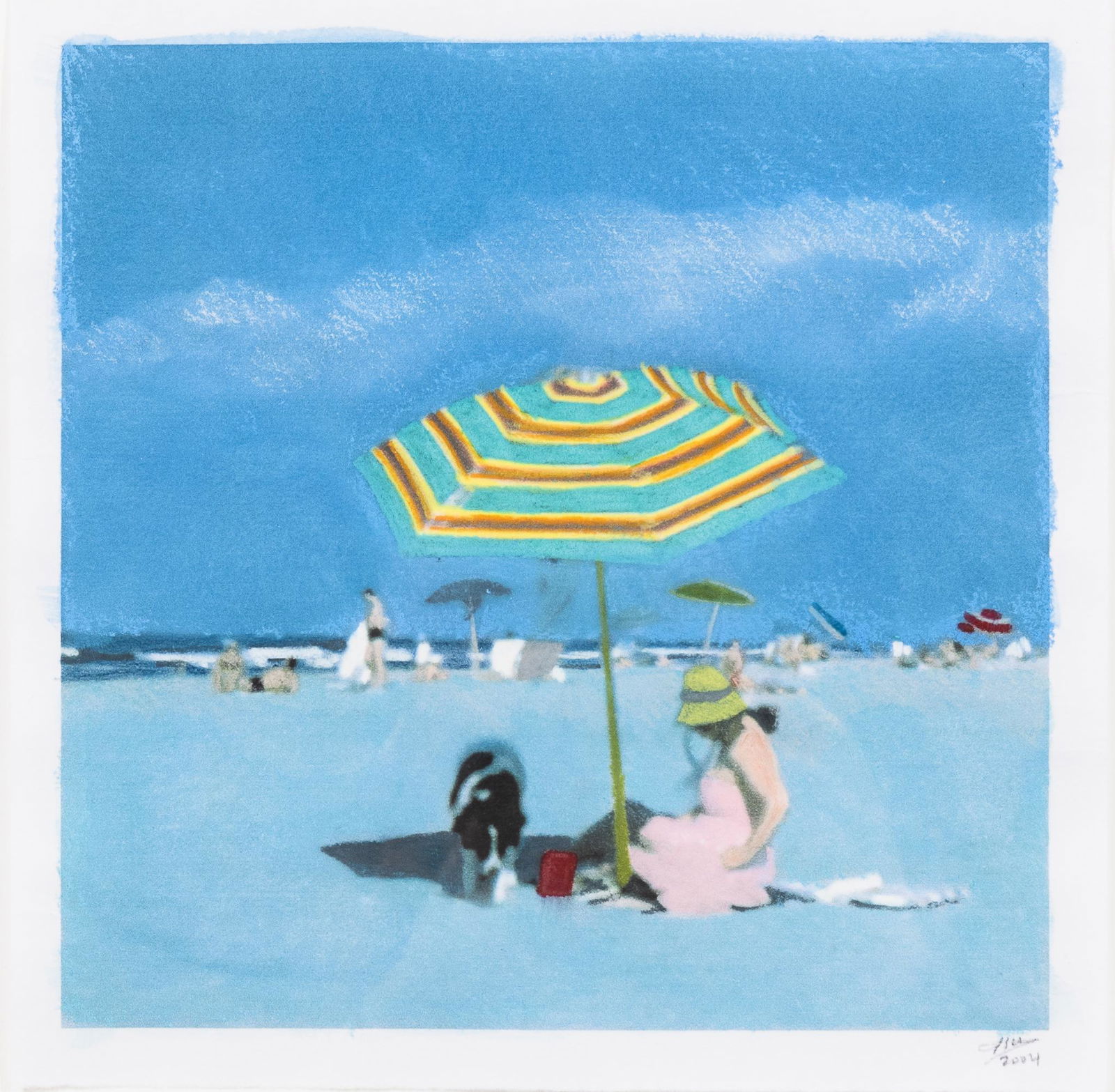 Isca Greenfield-Sanders (American, born 1978) Beach (framed 9 1/2 x 9 1/2 in): Isca Greenfield-Sanders (American, born 1978) Beach signed and dated 'Isca/2004' (lower right) mixed media on paper 7 3/4 x 7 3/4 in (19.7 x 19.7 cm) framed 9 1/2 x 9 1/2 in