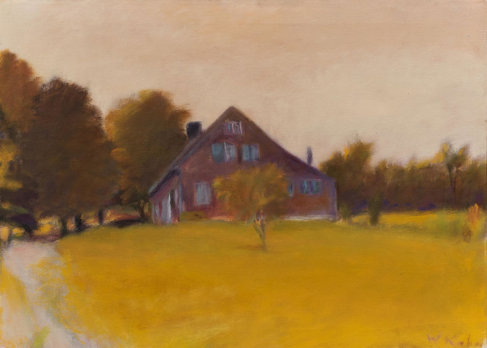 Wolf Kahn (German/American, 1927-2020) MacArthur's House (framed 23 1/4 x 31 1/4 in): Wolf Kahn (German/American, 1927-2020) MacArthur's House signed 'W Kahn' (lower right), inscribed and dated '#95 1975' (on the reverse), titled on a label from Grace Borgenicht Gallery, New York (affi