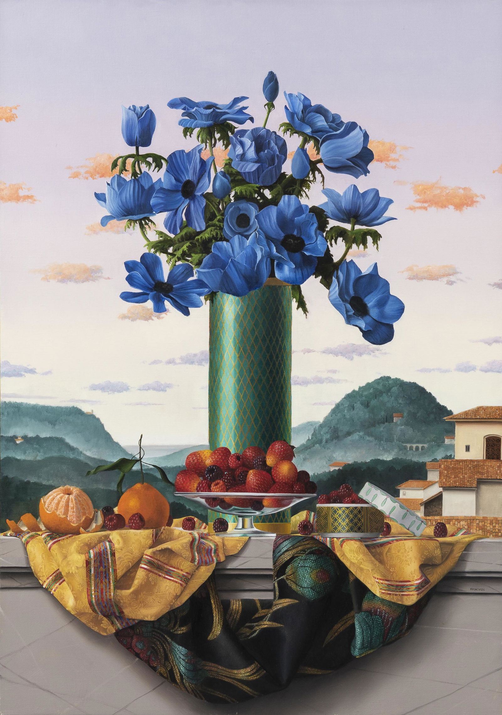 James Aponovich (American, born 1948) Still Life with Anemones (framed 35 x 25 in): James Aponovich (American, born 1948) Still Life with Anemones signed 'APONOVICH' (lower right), titled and dated to 2003 on labels from Hackett Freedman Gallery, San Francisco, and David Findlay Jr.