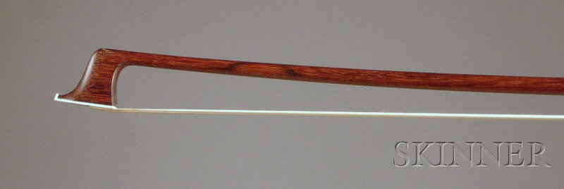 French Nickel Mounted Violin Bow, c. 1840, School o: French Nickel Mounted Violin Bow, c. 1840, School of Joseph Gaude, the round stick unstamped, weight 60 grams.