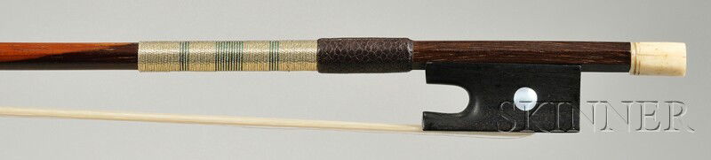 French Violin Bow, c. 1840, School of Etienne Paje: French Violin Bow, c. 1840, School of Etienne Pajeot, the open-trench frog, the ivory button, the round amourette stick unstamped, weight 61 grams. Certificate: Jean-Francois Raffin, Paris, December 1