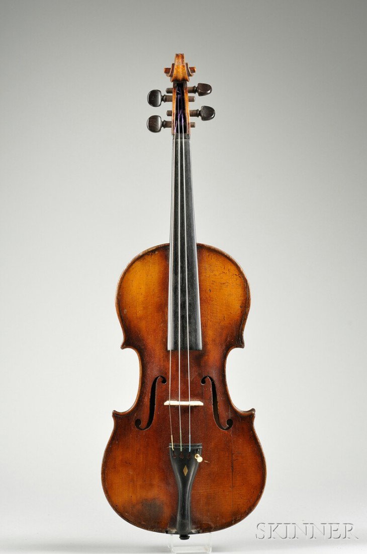 German Violin, c. 1900, unlabeled, length of back : German Violin, c. 1900, unlabeled, length of back 361mm, with case.