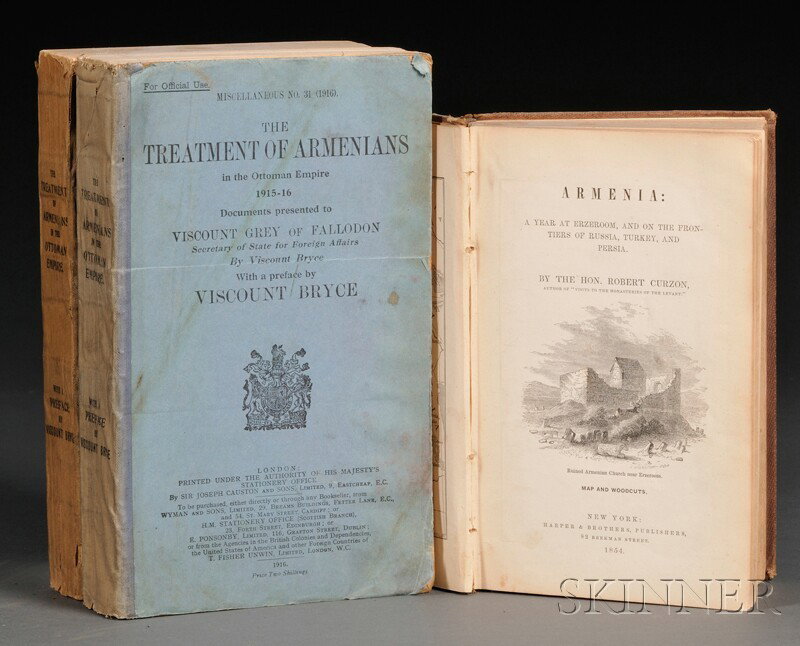 (Armenian), Two titles, Curzon, Robert (1810-1873): (Armenian), Two titles, Curzon, Robert (1810-1873), Armenia: A Year at Erzeroom, and on the Frontiers of Russia, Turkey, and Persia, New York: Harper & Brothers, 1854, cloth, with frontis map, 8vo, (c