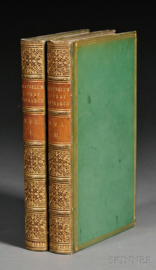 Campbell, Thomas, Life of Petrarch, London: Henry : Campbell, Thomas, Life of Petrarch, London: Henry Colburn, 1841, two volumes, gilt line and lettered green calf, with engravings, 8vo, (spines faded, good overall).
