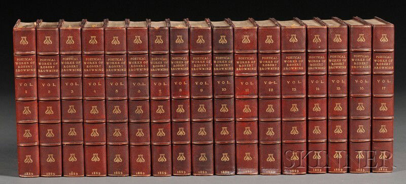 (Decorative Bindings), Browning, Robert (1812-1889: (Decorative Bindings), Browning, Robert (1812-1889), The Poetical Works of Robert Browning, London: Smith, Elder, & Co., 1889, seventeen volumes, gilt-tooled three-quarter crushed red morocco, 8vo, (m