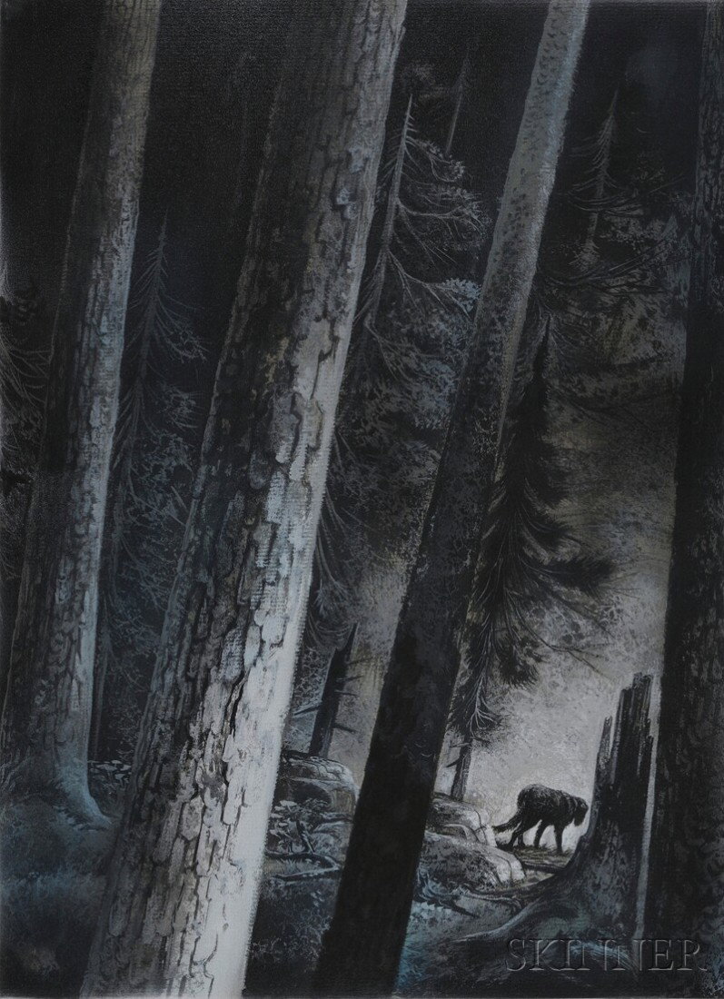 (Illustrators), Ward, Lynd (1905-1985), Four origi: (Illustrators), Ward, Lynd (1905-1985), Four original works on paper, mixed media, illustrations for Nic of the Woods, published in 1965, two single page illustrations, identified as located on page 3