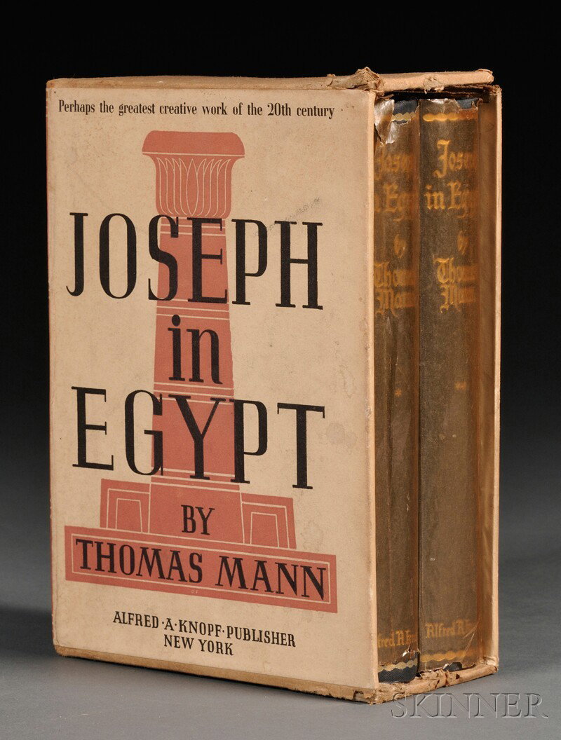 Mann, Thomas (1875-1955), Joseph in Egypt, New Yor: Mann, Thomas (1875-1955), Joseph in Egypt, New York: Alfred A. Knopf, 1938, in two volumes, original cloth with glassine wrappers, in Borzoi Books paper slipcase, slipcase, 8vo, (wrappers yellowed, mi