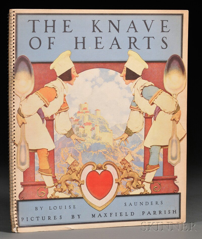 Parrish, Maxfield (1870-1966), Saunders, Louise, T: Parrish, Maxfield (1870-1966), Saunders, Louise, The Knave of Hearts, New York: Charles Scribner's Son, 1925, second edition, pictorial paper wraps, spiral bound, 4to, (minor toning and light chipping