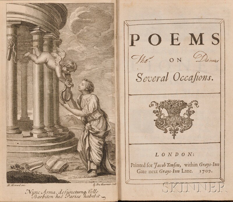(Poetry, English), Prior, M. Poems on Several Occa: (Poetry, English), Prior, M. Poems on Several Occasions, London: Jacob Tonson, 1709, first edition, old gilt tooled pictorial black morocco, engraved frontispiece, 8vo, (good).