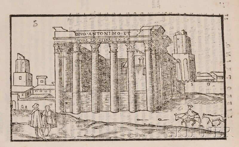 (Rome, Italy, Antique Architecture), Gamucci, Bern: (Rome, Italy, Antique Architecture), Gamucci, Bernardo (1522-1592), Le Antichita della Citta di Roma, [Venice: Giovanni Varisco, 1588], old vellum, with various engraved city views, 8vo, (owner's stam