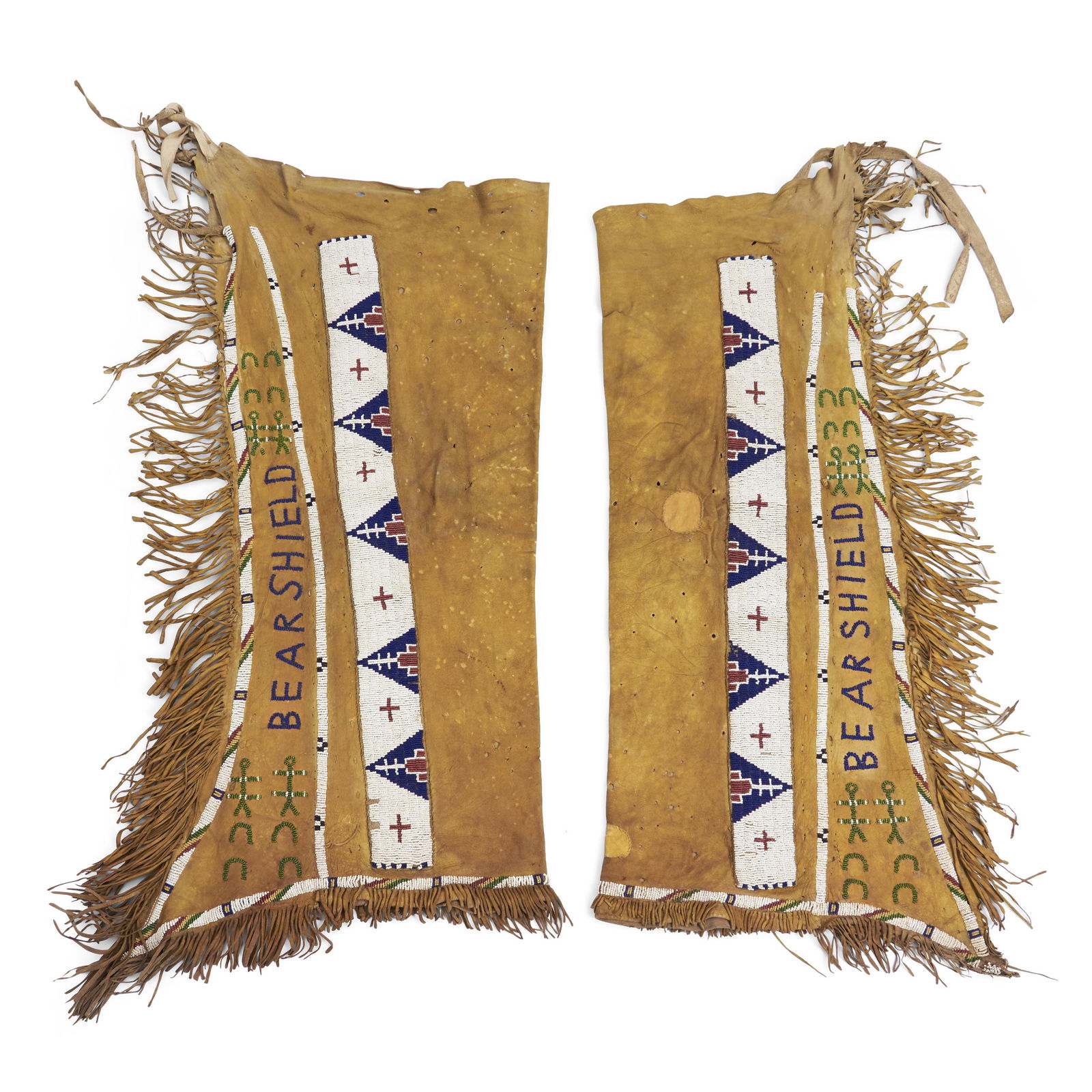 A pair of Sioux beaded hide leggings lg. 34 in. (1 of 2)
