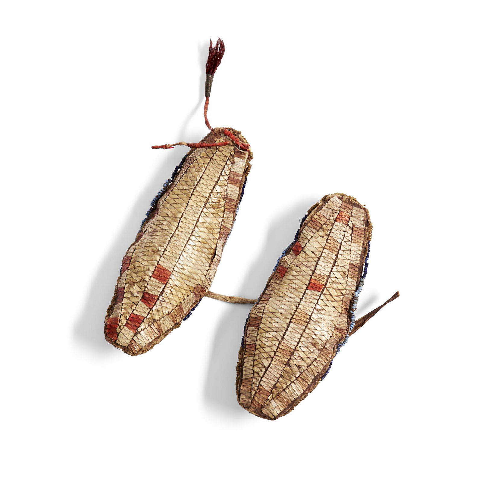 A pair of Plains quilled hide fetishes lg. 4 1/4 and 4 1/8 in. (1 of 2)