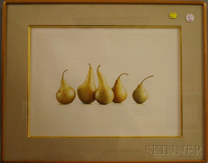 Alan Magee (American, b. 1947) Pears. Signed "Alan: Alan Magee (American, b. 1947) Pears. Signed "Alan Magee" in pencil l.r., numbered "71/100" l.l., identified on a sheet from Magnolia Editions, Oakland, California, affixed to the reverse. Lithogra