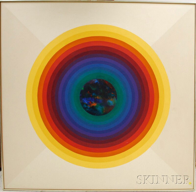 Gisela Beker (German/American, b. 1932) Mandala R: Gisela Beker (German/American, b. 1932) Mandala Raman, 1976. Titled, signed and dated "...g. beker 1976" on the reverse. Oil on canvas, 65 x 67 in., framed. Condition: Minor surface grime.