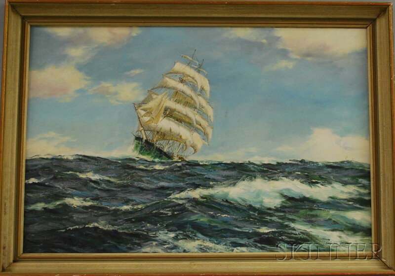 Henry Scott (British, 1911-2005) Aristides in Full: Henry Scott (British, 1911-2005) Aristides in Full Sail. Signed "Henry Scott" l.r. Oil on canvas, 20 x 30 in., framed. Condition: Slight surface abrasion, lined, mild surface grime